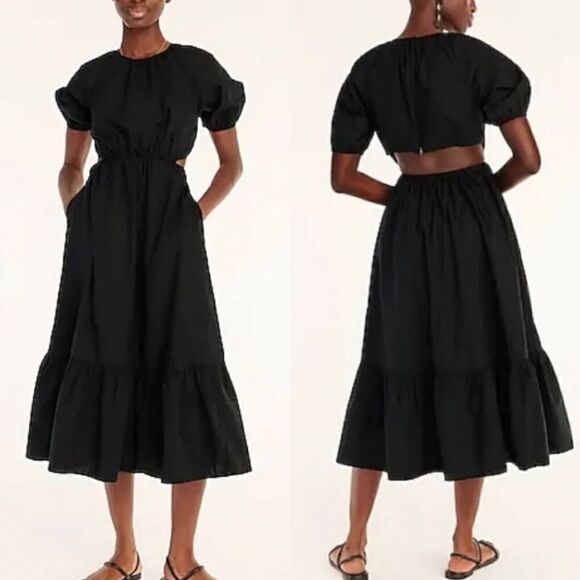 Madewell Dresses & Skirts - MADEWELL Dress Womens 00 Open-Back Cutout Cotton Poplin NEW Black Midi BG397